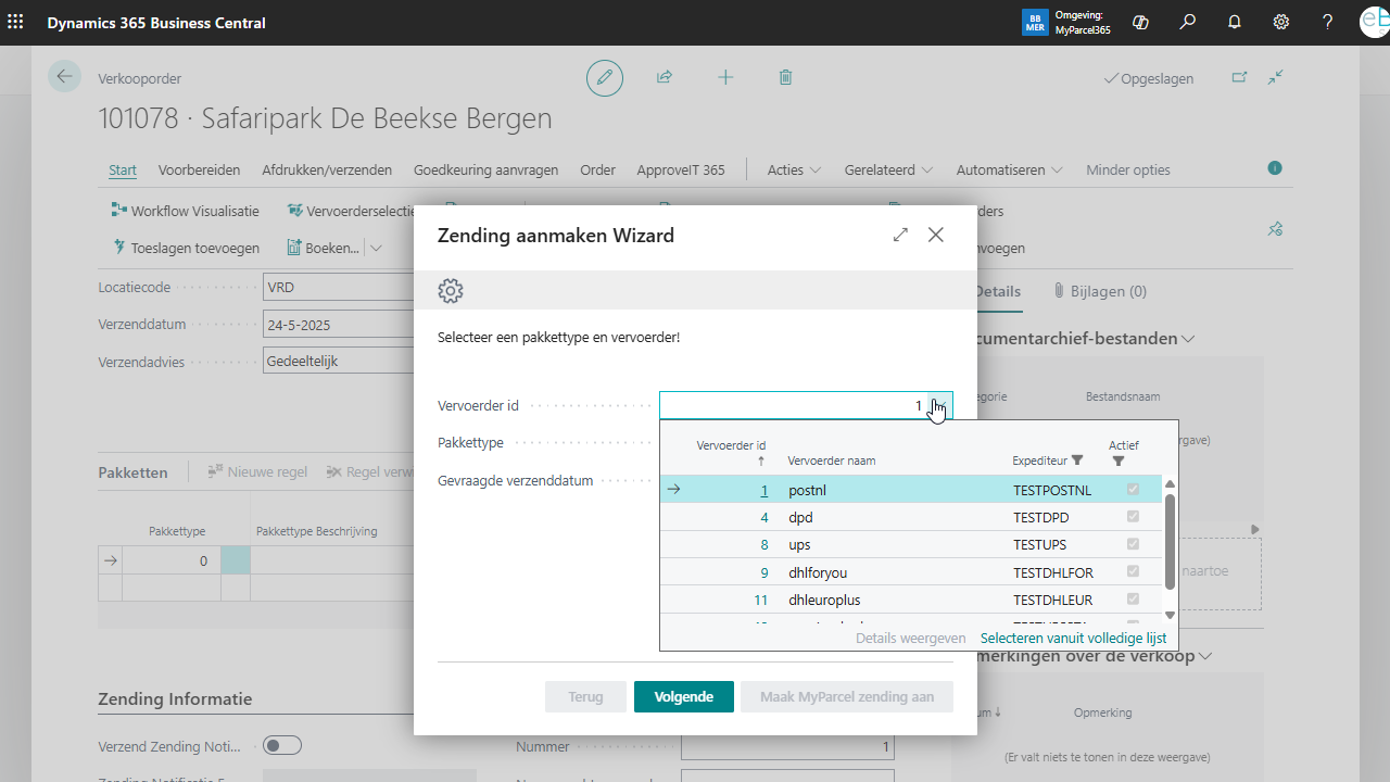 Aanmaken zending in BriteBlue MyParcel365